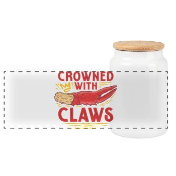 Alaska King Crabs Crowned With Claws - Panoramic Cookie Jar with Wooden Lid - white - Front