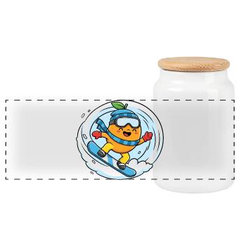 Snowboardende Orange Winter Snowboard Spass - Panorama Keksdose mit Holzdeckel - Weiß - Vorne