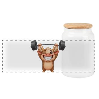 Taureau fort avec force de bodybuilding avec haltères - Boîte à biscuits avec couvercle en bois - blanc - Devant