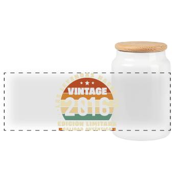 2016 Vintage Retro Birthday Gift - Panoramic Cookie Jar with Wooden Lid - white - Front