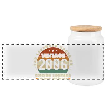 2006 Vintage Retro Birthday Gift - Panoramic Cookie Jar with Wooden Lid - white - Front