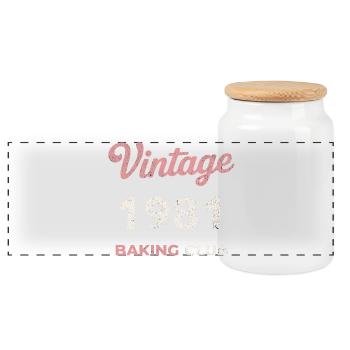 Vintage 1981 – Baking Club Retro Birth Year - Panoramic Cookie Jar with Wooden Lid - white - Front