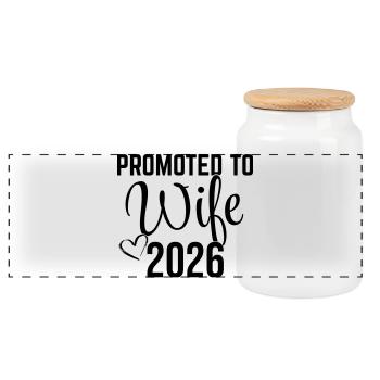 Promoted to Wife 2026 – Ehefrau 2026 Design - Panorama Keksdose mit Holzdeckel - Weiß - Vorne