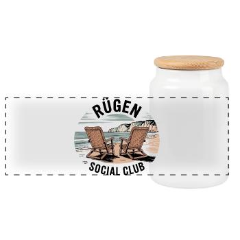 Vacances à Rügen : plage de voyage en mer Baltique - Boîte à biscuits avec couvercle en bois - blanc - Devant