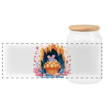 Cuddly mouse in the popcorn crater - Panoramic Cookie Jar with Wooden Lid - white - Front