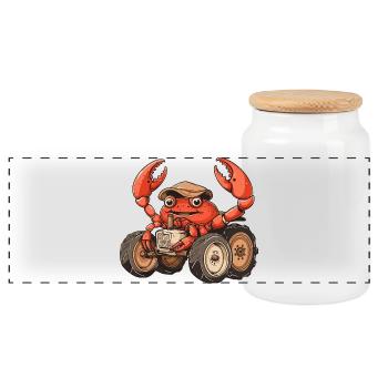 Crab Crab Tractor Farmer - Panoramic Cookie Jar with Wooden Lid - white - Front