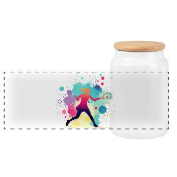 Tennis, Tennis Player Woman, Tennis Graphic - Panoramic Cookie Jar with Wooden Lid - white - Front