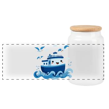 Joyeuse Bateau Bleu en Mer - Boîte à biscuits avec couvercle en bois - blanc - Devant