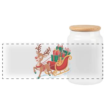 Reindeer in sleigh with gifts - Panoramic Cookie Jar with Wooden Lid - white - Front