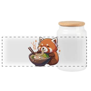 Red Panda with Noodles Ramen kawaii Red Panda - Panoramic Cookie Jar with Wooden Lid - white - Front