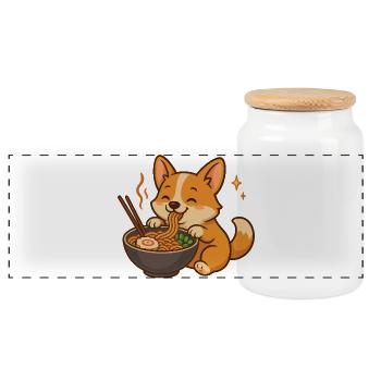 Corgi with noodles Ramen kawaii Corgi - Panoramic Cookie Jar with Wooden Lid - white - Front