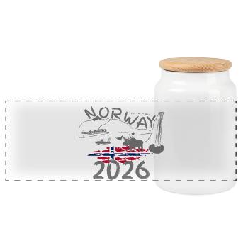 Norwegen 2026 Hering mit Bergen und Elch Angeln - Panorama Keksdose mit Holzdeckel - Weiß - Vorne