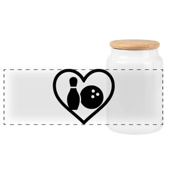 Heart Bowling Pin Ball Sport Gift - Panoramic Cookie Jar with Wooden Lid - white - Front