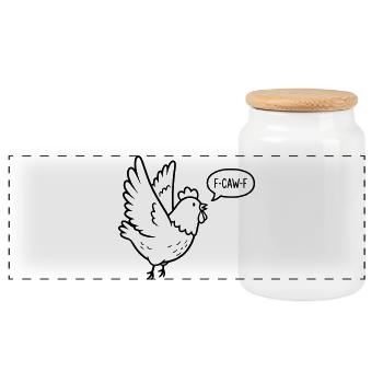 F-CAW-F Weißes Huhn – Meme Chicken Illustration - Panorama Keksdose mit Holzdeckel - Weiß - Vorne