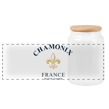 Chamonix, France - Panoramic Cookie Jar with Wooden Lid - white - Front