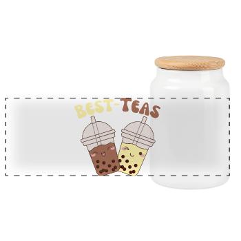 Best-Teas cute kawaii bubble tea boba tea - Panorama Keksdose mit Holzdeckel - Weiß - Vorne