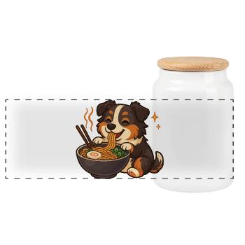 Berger australien avec nouilles, ramen kawaii - Boîte à biscuits avec couvercle en bois - blanc - Devant