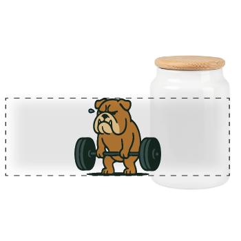Mascotte de fitness avec haltères lourdes en soulevement de bulldogs - Boîte à biscuits avec couvercle en bois - blanc - Devant