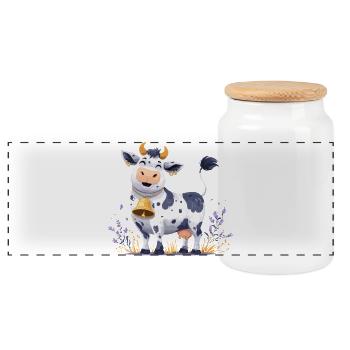 Funny cow with bell - Panoramic Cookie Jar with Wooden Lid - white - Front