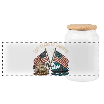 250 Jahre Liberty USA 1776 bis 2026 Patriotisch - Panorama Keksdose mit Holzdeckel - Weiß - Vorne