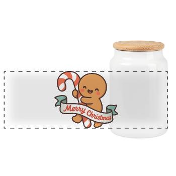 Gingy Christmas with Cane and Ribbon - Panoramic Cookie Jar with Wooden Lid - white - Front