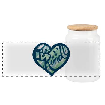 Be Kind Heart Watercolor - Panoramic Cookie Jar with Wooden Lid - white - Front