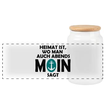 La maison, c’est là où tu dis MOIN le soir ! - Boîte à biscuits avec couvercle en bois - blanc - Devant