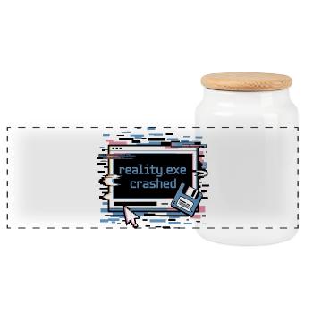 Reality.exe Crashed Retro Pixel Design - Panorama Keksdose mit Holzdeckel - Weiß - Vorne