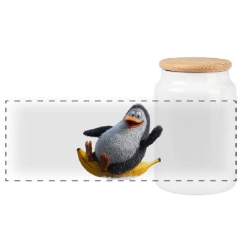Penguin on Banana Surfing Funny Absurd Humor - Panoramic Cookie Jar with Wooden Lid - white - Front