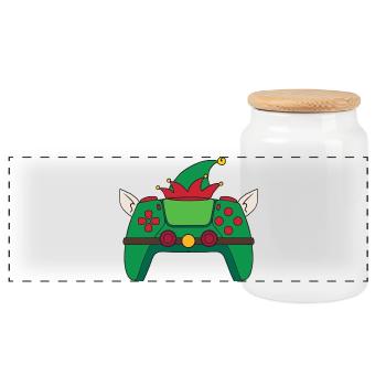 Elfe Contrôleur de jeu vidéo Joueur de Noël Elfe - Boîte à biscuits avec couvercle en bois - blanc - Devant
