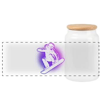 Neon Snowboarder Retro Vaporwave - Panoramic Cookie Jar with Wooden Lid - white - Front