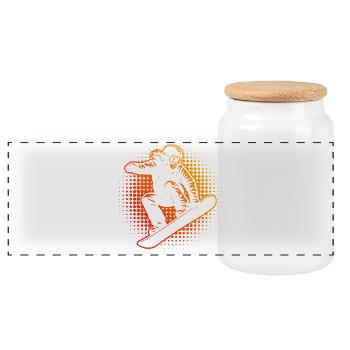 Fiery red snowboarder in the jump - Panoramic Cookie Jar with Wooden Lid - white - Front