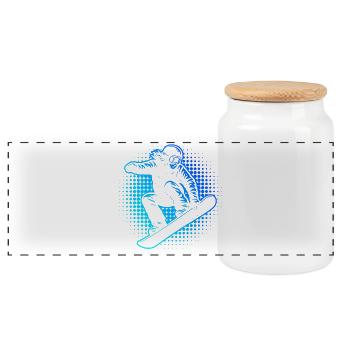 Neon Snowboarder Halftones - Panoramic Cookie Jar with Wooden Lid - white - Front