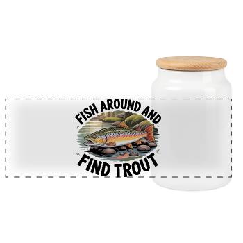 Fish Around And Find Trout - Panoramic Cookie Jar with Wooden Lid - white - Front