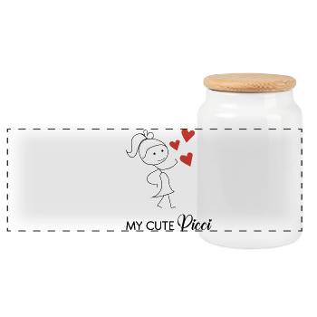 Mignonne fille aux petits cœurs - Boîte à biscuits avec couvercle en bois - blanc - Devant