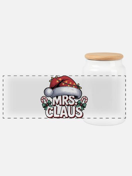 Weihnachten, Mrs. Claus - Panorama Keksdose mit Holzdeckel - Weiß