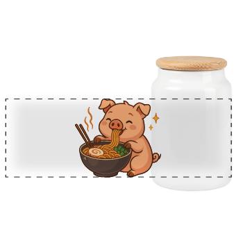 Cochon aux nouilles, ramen, cochon kawaii - Boîte à biscuits avec couvercle en bois - blanc - Devant