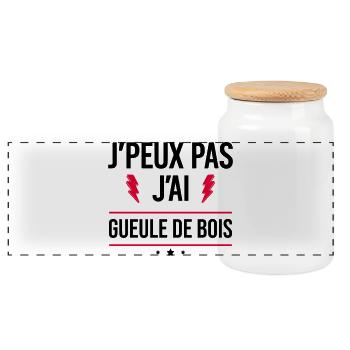 J’peux pas j’ai gueule de bois Humour Apéro - Boîte à biscuits avec couvercle en bois - blanc - Devant