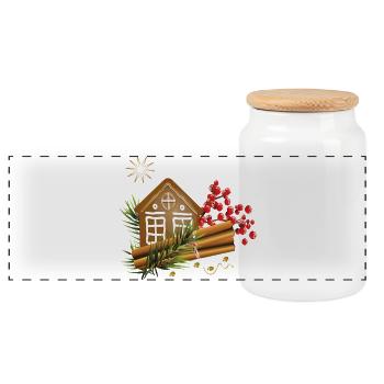 Lebkuchenhaus mit Zimtstangen - Panorama Keksdose mit Holzdeckel - Weiß - Vorne