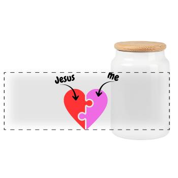 Jesus & me - Heart - Puzzle - christlich - Panorama Keksdose mit Holzdeckel - Weiß - Vorne