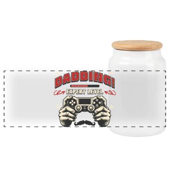 Dad Ding Expertenniveau | Gamer-Dad-Kleidung & Humor - Panorama Keksdose mit Holzdeckel - Weiß - Vorne