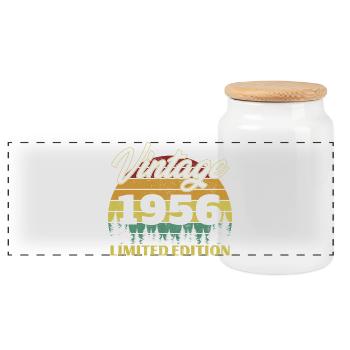 1956 Vintage Retro Geburtstagsgeschenk - Panorama Keksdose mit Holzdeckel - Weiß - Vorne