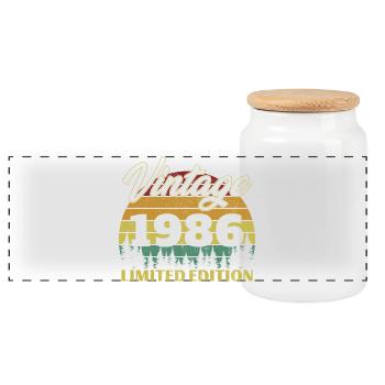 1986 Vintage Retro Geburtstagsgeschenk - Panorama Keksdose mit Holzdeckel - Weiß - Vorne