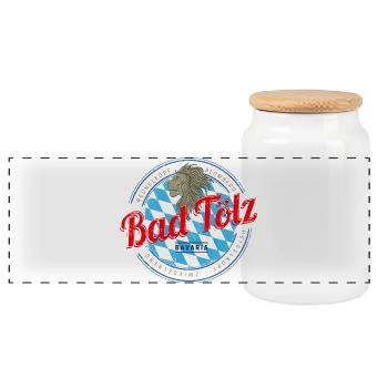 Bad Tölz Bayern Deutschland Löwe Vintage Souvenir - Panorama Keksdose mit Holzdeckel - Weiß - Vorne