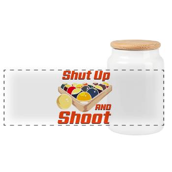 Shut Up And Shoot Funny Billiards Pool Design - Panoramic Cookie Jar with Wooden Lid - white - Front
