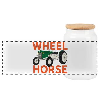 Vintage Wheel Horse Garden Tractor Graphic - Panoramic Cookie Jar with Wooden Lid - white - Front