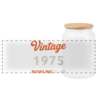 Vintage 1975 – Bowling Club Retro Year of Birth - Panoramic Cookie Jar with Wooden Lid - white - Front
