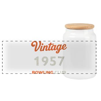 Vintage 1957 – Bowling Club Retro Geburtsjahr - Panorama Keksdose mit Holzdeckel - Weiß - Vorne