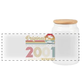 25. Geburtstag Original Januar Jahrgang 2001 - Panorama Keksdose mit Holzdeckel - Weiß - Vorne
