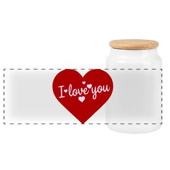 Heartfelt lettering with hearts - Panoramic Cookie Jar with Wooden Lid - white - Front